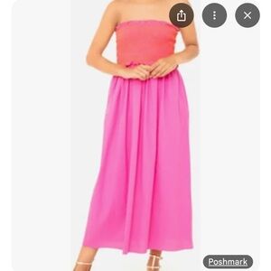 Pomander Place Tuckernuck Strapless Jessie Maxi Dress Size Large Pink Smocked
